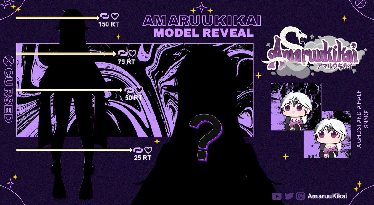 🐍👻 MODEL REVEAL 👻🐍

Hiyaa Onii/Onee-chan!✨It is your ONE AND ONLY KAWAWAIII🥺, cursed💀, seiso??? Also smexy😈ghostie👻, AmaruuKikai!

I need your help to get rid this silhouette, and join the mystery adventure with me! 🌌

♥️+🔁 to unlock
#Vtuber #VTuberUprising