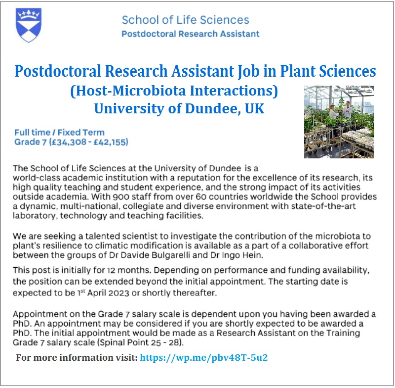 Agristok on Twitter "📌 Postdoctoral Research Assistant Job in Plant