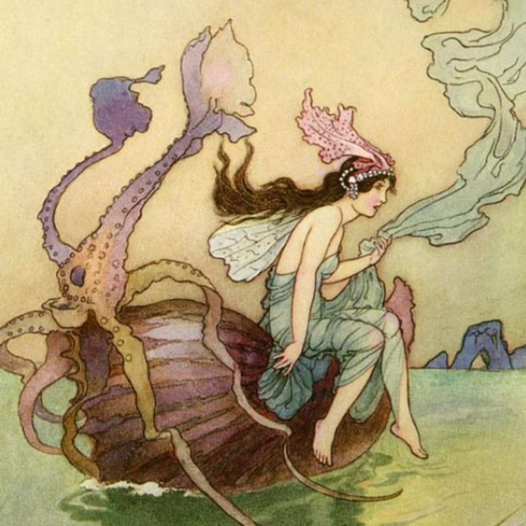 Today's fairy tale illustration is 'Fairies on the Seashore.'⁠
⁠
-Illustration by Warwick Goble.⁠

#carterhaughschool #fairywitchacademia #fairytales ⁠
#fairyart #magicalart #warwickgoble