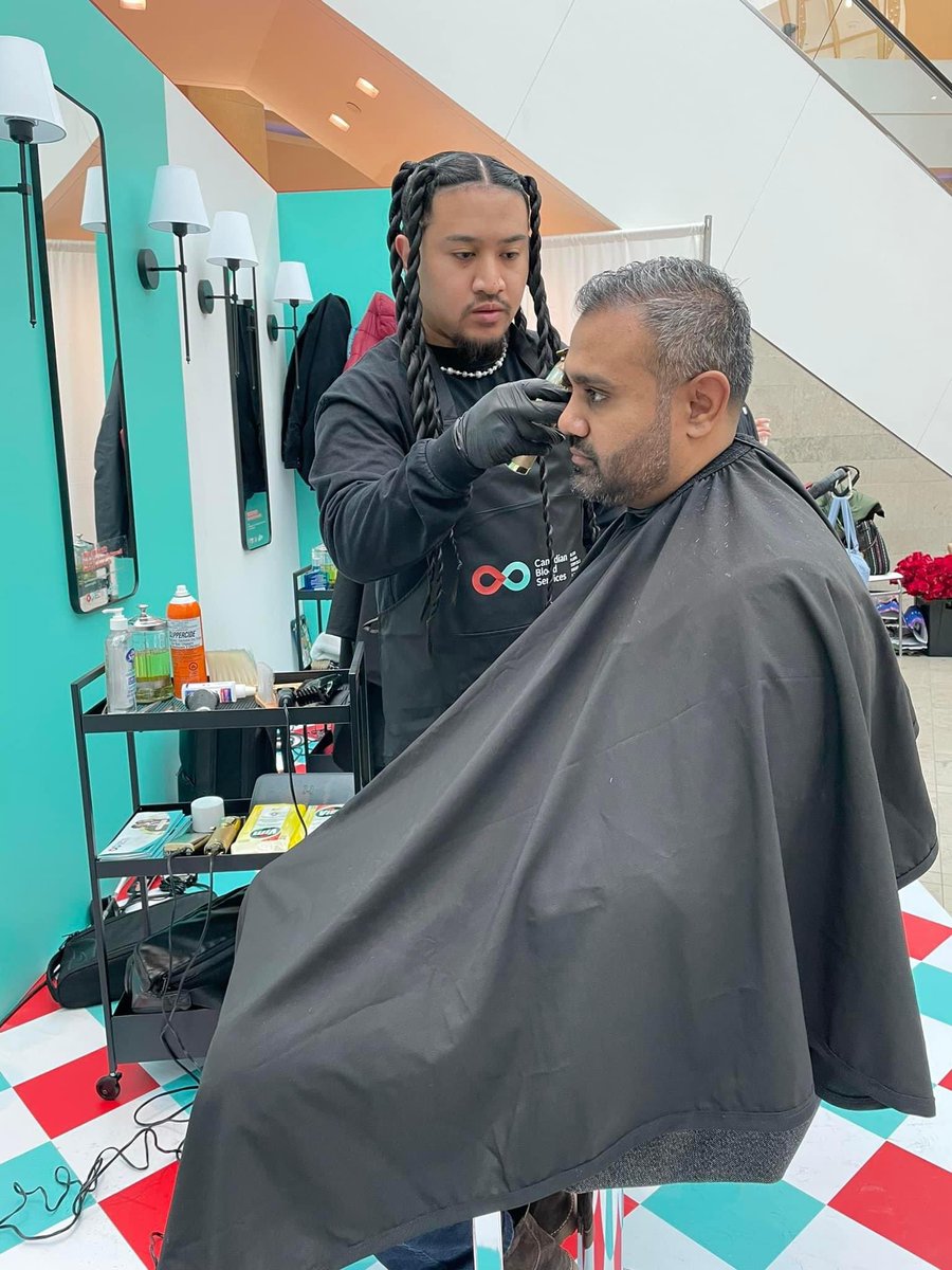 Renee__Horton's tweet photo. Are you in the GTA and looking for a free hair cut or beard trim? Our pop up barbershop is at @ShopSquare1Mall spreading the word about the stem cell registration! more than 1,000 patients are looking for a stem cell transplant, incl adorable Misha and Zoe @CanadasLifeline https://t.co/Osdefw9N8S