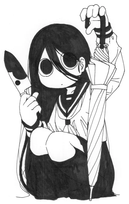 ボールペン一発描きにハマる、3年で多分250枚以上描いた。描いていくうちに自分の手癖で描いていた女の子に「歯車ハサミ」の名前が付く
いっぱい見てもらえるようになる(ありがとうございます…)
キャラクターの描き方がわかってくる。
↓ 
