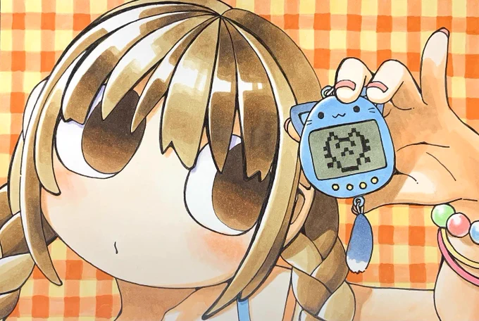現在、デジタルアナログどっちも使うようになる。アナログはアクリルガッシュや、高校生の時使い方を覚えたコピックで描いたりもする。自分の絵を可愛がってもらえることがうれしくてかわいい感じの絵も描くようになる↓ 