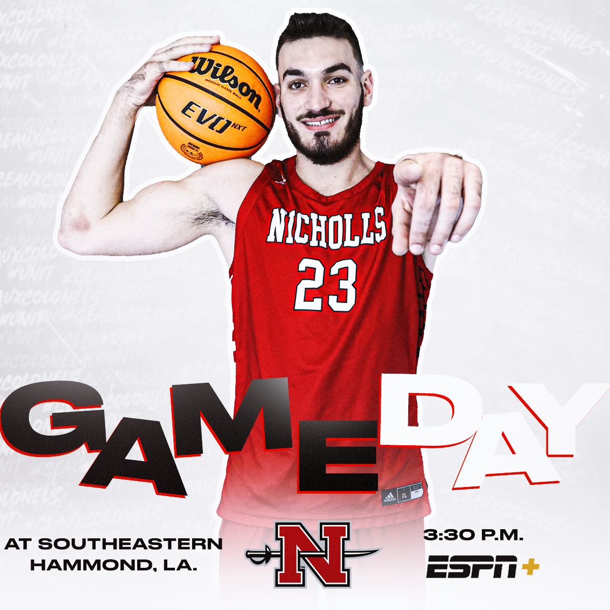 Nicholls_MBB's tweet photo. 𝐆𝐀𝐌𝐄𝐃𝐀𝐘

🆚: Southeastern 
⌚️: 3:30 p.m.
📍: Hammond, La.
📺: https://t.co/sRVGtyY1zD
📻: https://t.co/2dRr05gDAA
📊: https://t.co/dUw64tpOo5 https://t.co/JMexXAO9M8