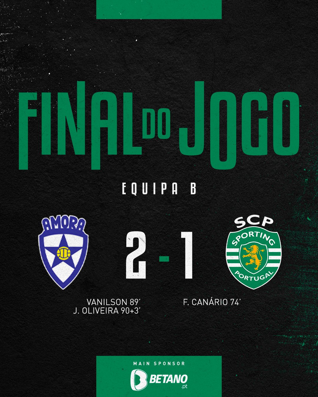 Sporting CP on X: #SportingB  ⏹ FINAL DO JOGO: Derrota dos Leões, na 18.ª  jornada da #Liga3. #AFCSCP  / X