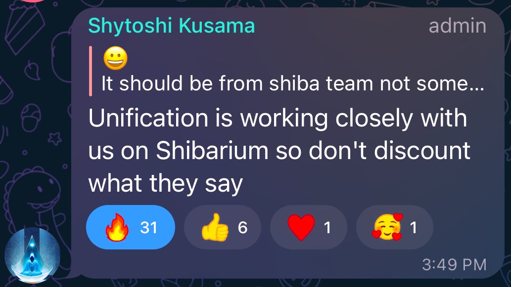 RingoshiToitsu's tweet photo. Exciting messages from Shytoshi about release date of #Shibarium
“There won’t be an on/off switch”, — No exact date!
Shytoshi is even, “tired of keeping quiet”.
“ARCHIVING THIS CHAT. LOVE YOU ALL. SEE YOU ON THE OTHER SIDE”
Don’t discount what #Unification says https://t.co/Bter1LvZVz