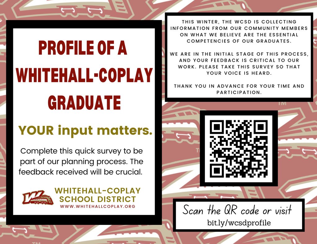 WCSDZEPHYRS's tweet photo. We have extended our Profile of a Whitehall-Coplay Graduate survey for one more week! YOUR INPUT MATTERS! Please take a few minutes to tell us what's important to you - https://t.co/k6qWTHoNYA. Thank you for your attention and participation. #zephyrtough https://t.co/KJrFD8zv2r