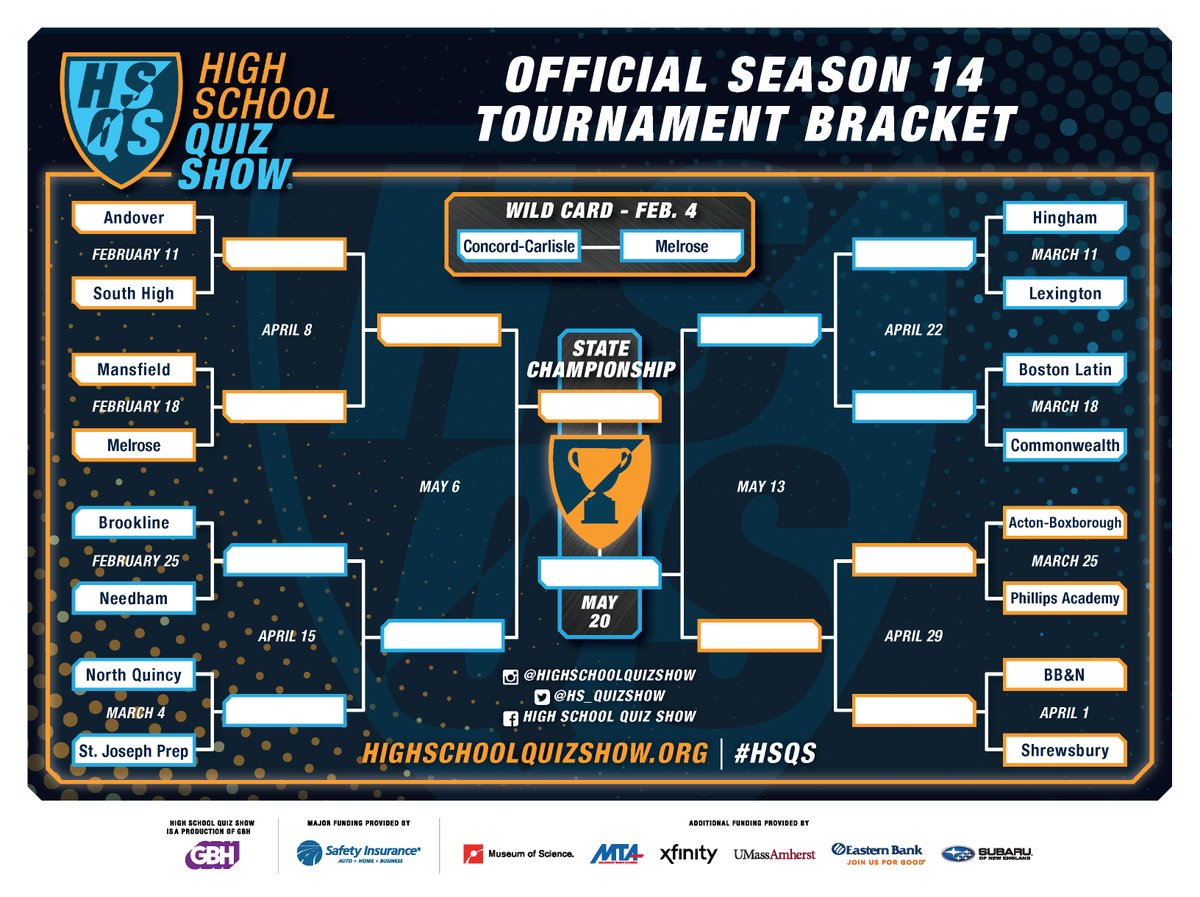 safetyins's tweet photo. In the 2nd match of @HS_QuizShow, it’s the Andover Golden Warriors vs. the South High Colonels! Tune in on @GBH Saturday February 11 at 6pm. #Q14 #HSQS #MajorSponsor https://t.co/nsIpMLEduq
