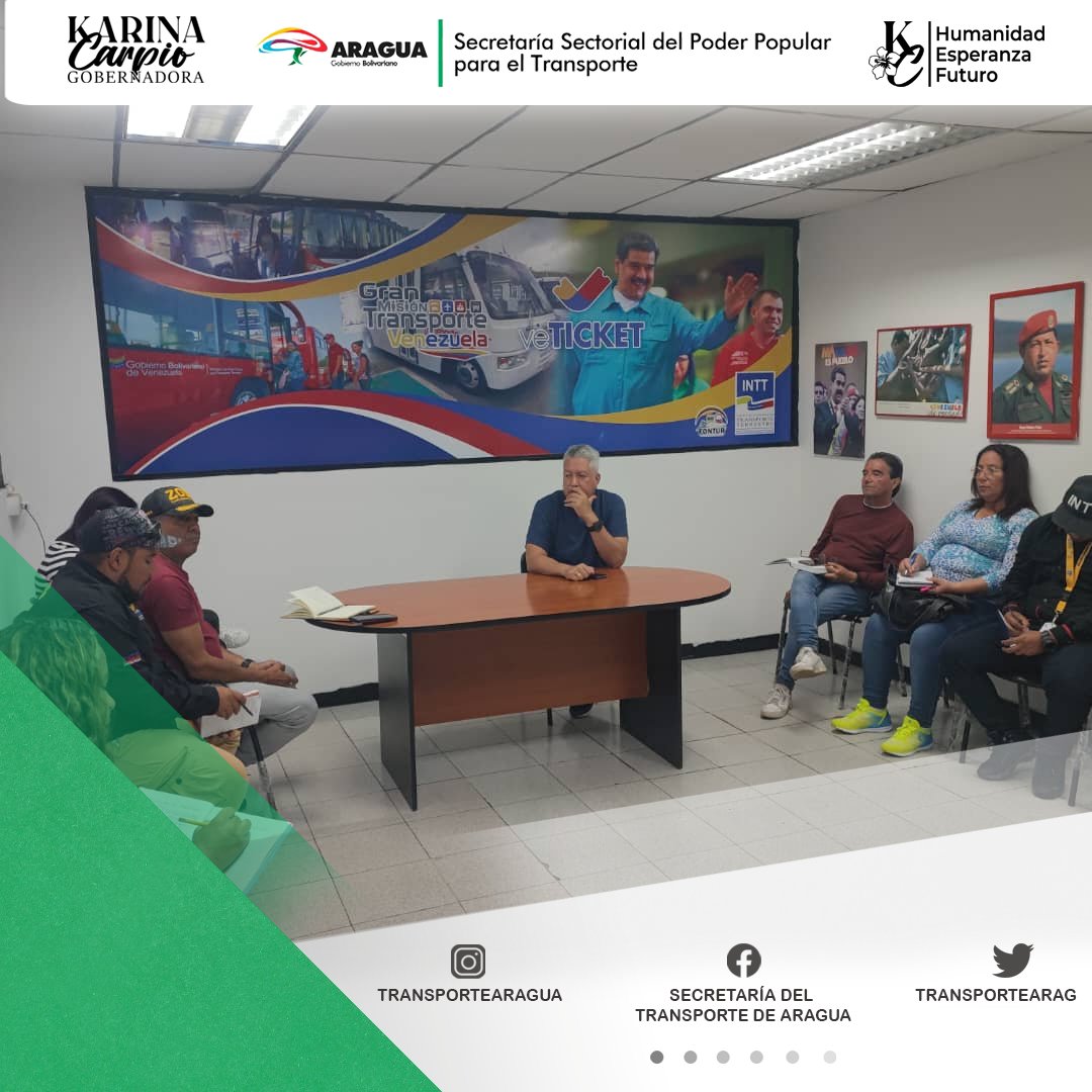 Bajo orientaciones de la Gobernadora <a href="/Soykarinacarpio/">Karina Carpio</a> sostuvimos reunión del Órgano Regional de Transporte, con  los Jefes y Jefas de las Instituciones vinculadas con Transporte Público en el Estado Aragua, con el fin de desarrollar las políticas y planes🌺