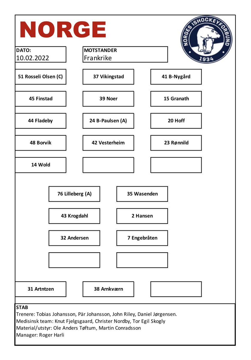 Norge - Frankrike, kl 1900. Se kampen på TV2 eller følg den her: hockeyligaen.dk/livedetails.as…