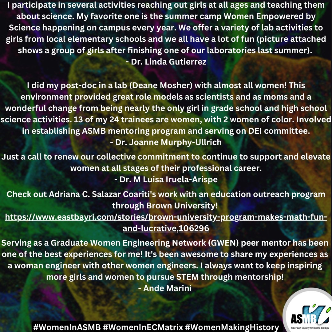 amsocmatbio's tweet photo. Please join us as we celebrate #WomenInASMB #WomenInECMatrix #WomenMakingHistory and learn more about how we all can help, promote and inspire women toward a career in STEM! #WomeninSTEM. https://t.co/t4jPVd8AkM https://t.co/UKMXIb7cg6