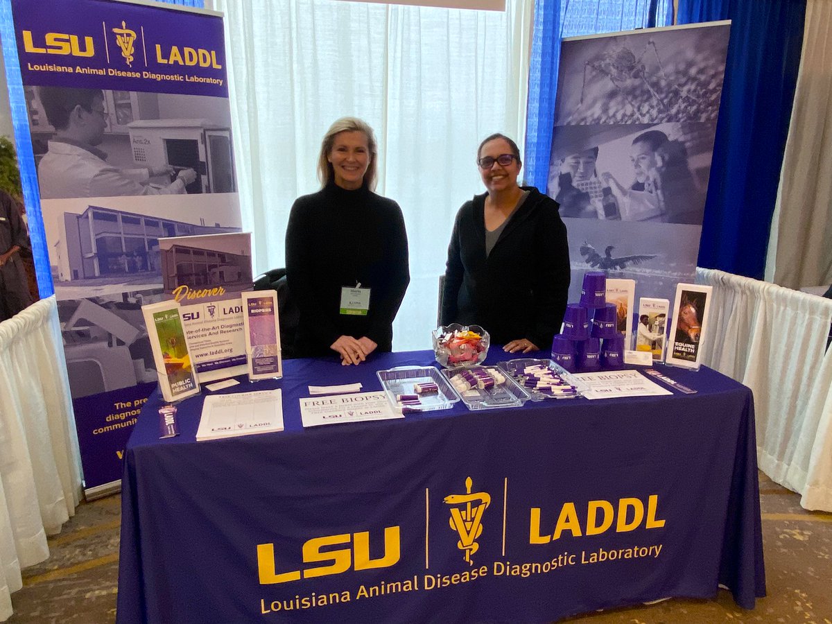 lsuvetmeddean's tweet photo. Thank you Dr. Maria Mitchell & Dee Patel of Louisiana Animal Disease Diagnostic Lab for representing our diagnostic enterprise @LSUVetMed at the #LVMA Meeting in Lafayette! Way to Geaux, team #LADDL! #BetteringLives #WeTeach #WeHeal #WeDiscover #WeProtect #I2C #ScholarshipFirst https://t.co/GowyFUPIfX