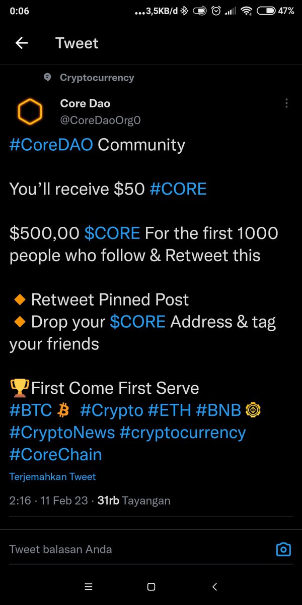 restoeb48992111's tweet photo. @CoreDaoOrg0 0x9B324889469EEc27C104804b4690180017C628f3
@nanin_azza
@Imamazza234
@Lindawati_azza
@irfaneffendi
#core #coredao #coredaoorg https://t.co/u6r1UCnmaW