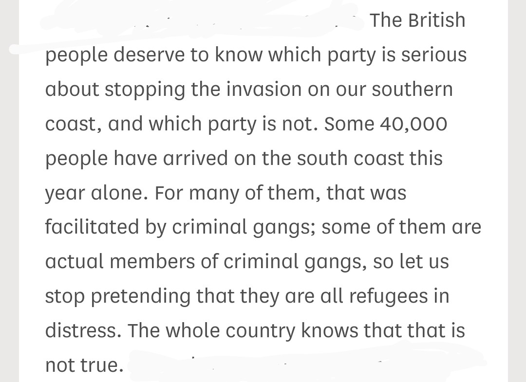 ShoaibMKhan's tweet photo. @SuellaBraverman @MerseyPolice This is what you said in Parliament. 

Disingenuous to now "condemn" people who heard you and decided to deal with this "invasion".

You called the people in these hotels invaders and criminals. Now you're blaming the British public for not wanting them in their community? https://t.co/ZpT3abA6PZ