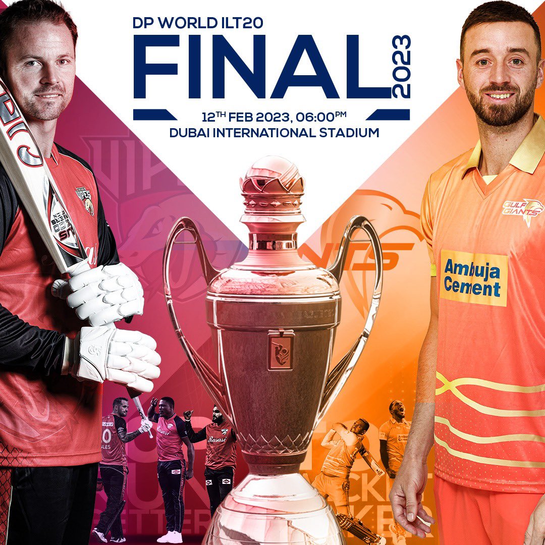 Dubai International Stadium (@dubaistadium) on Twitter photo ๐๏ธThe FINAL!๐๏ธ
The two best teams in the inaugural season of the DP World ILT20, <a href="/TheDesertVipers/">Desert Vipers</a> and the <a href="/GulfGiants/">Gulf Giants ๐ฆ
</a> will lock horns at the Dubai International Stadium, 3PM onwards! Donโt miss out!!
Get your tickets now on tickets.ilt20.ae ๐๏ธ
#DPWorldILT20 #TheFINAL ๐๏ธThe FINAL!๐๏ธ
The two best teams in the inaugural season of the DP World ILT20, <a href="/TheDesertVipers/">Desert Vipers</a> and the <a href="/GulfGiants/">Gulf Giants ๐ฆ
</a> will lock horns at the Dubai International Stadium, 3PM onwards! Donโt miss out!!
Get your tickets now on tickets.ilt20.ae ๐๏ธ
#DPWorldILT20 #TheFINAL