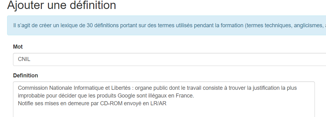 Je suis en train de travailler à un MOOC sur GA4, et on me demande de faire un lexique avec les termes techniques abordés. On valide ça, ou pas?