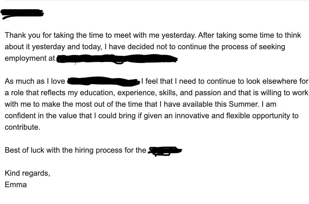 It has taken a long time for me to recognize my worth and especially to stand up for it. Here’s a template for any other soft-spoken, very capable, and chronically underestimated young women. Side note: if anyone is hiring forward-thinking, eager students this summer lmk 😂
