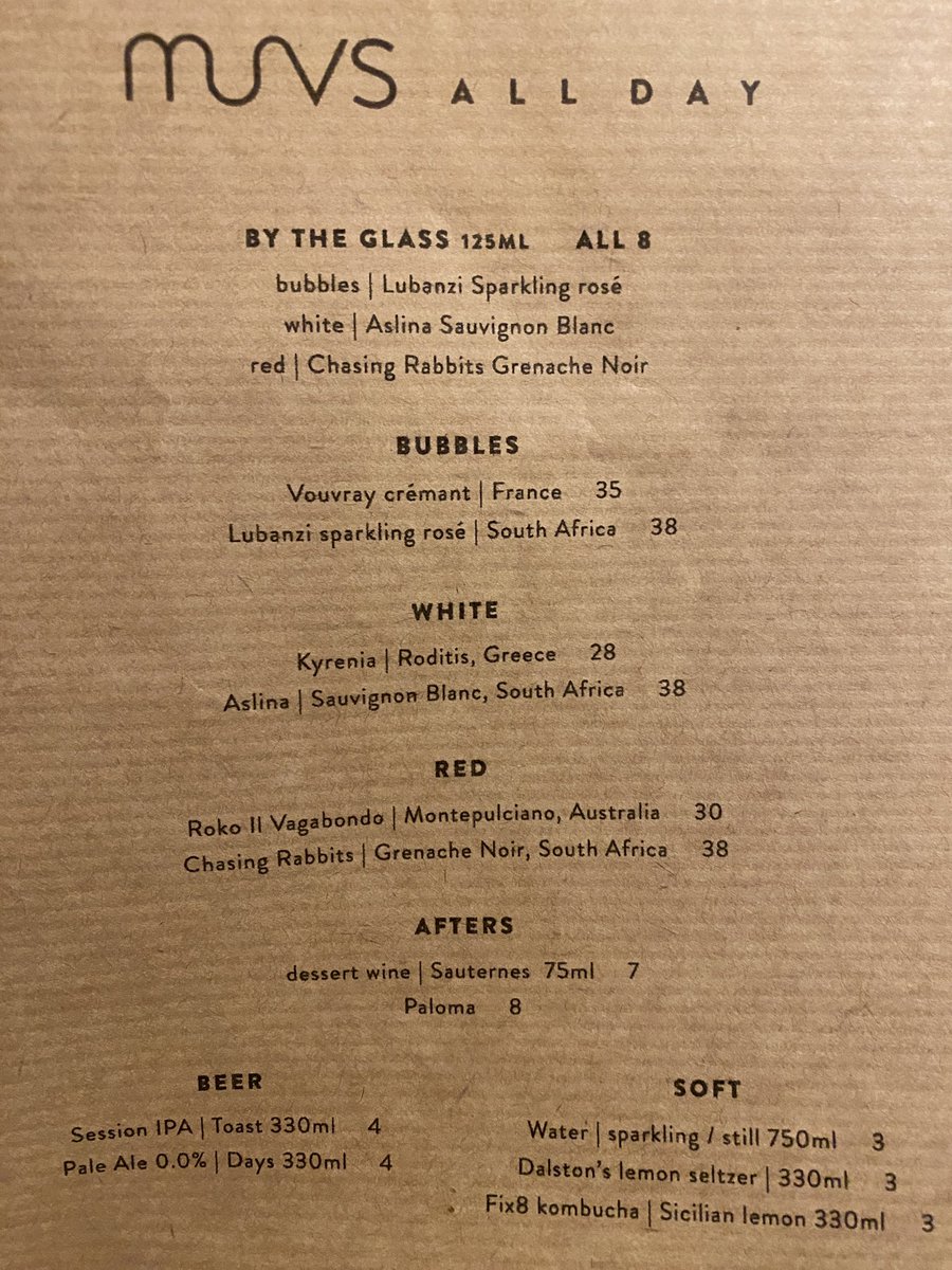 Cheeky wine list 🍷 for Valentine’s night at Muvs (and the next few supper clubs at least…) 

Aslina’s the hidden gem - the first black and female-founded vineyard in South Africa ⚡️#Tooting