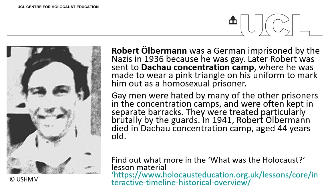 February is LGBT History Month, UK 2023. 
Across the month we will aim to raise awareness of the Nazi persecution of the community &amp; share personal stories.

Today we highlight Robert Olbermann: who was imprisoned by the Nazis in 1936 because he was gay.
#LGBTHM23
