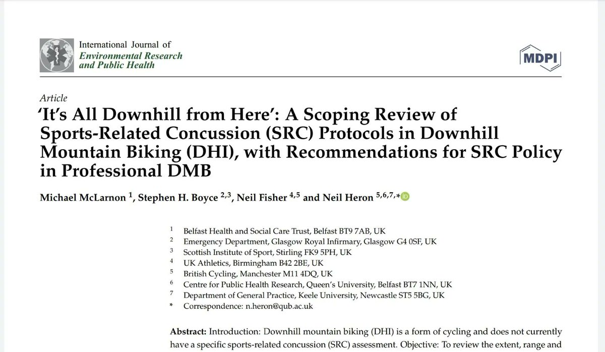 Point1_Athletic's tweet photo. Nice to see any Downhill MTB focused research, especially around rider welfare. Progress is iterative and this is a small but useful step. Thanks to the authors @MMcLarnon98 et al
https://t.co/xDQZh8lFgc
#concussion #src #concussionwatch https://t.co/9bO0v8f0y3