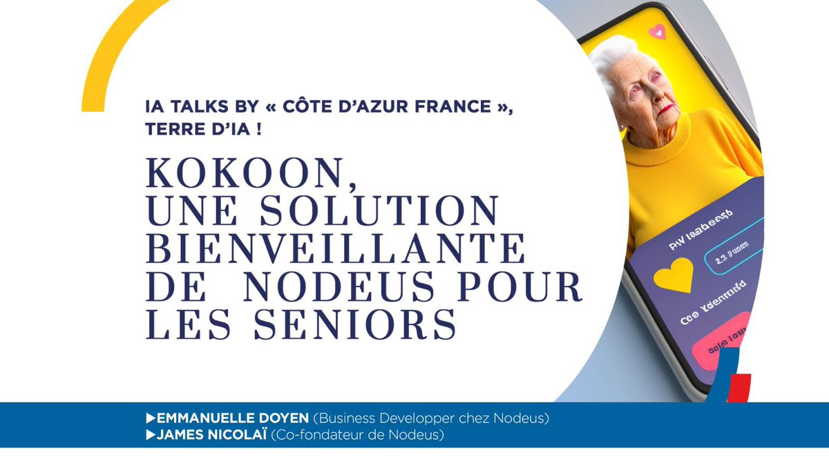 Maison_IA's tweet image. [#WAICF06 #IATALKS 🎙️] by « Côte d’Azur France » Terre d’IA !

🧓KOKOON UNE SOLUTION BIENVEILLANTE DE NODEUS POUR LES SENIORS avec⬇️
✔️EMMANUELLE DOYEN @nodeussolutions 
✔️JAMES NICOLAÏ @nodeussolutions 

Live sur notre chaîne YouTube : youtube.com/live/OtmLuswCa…