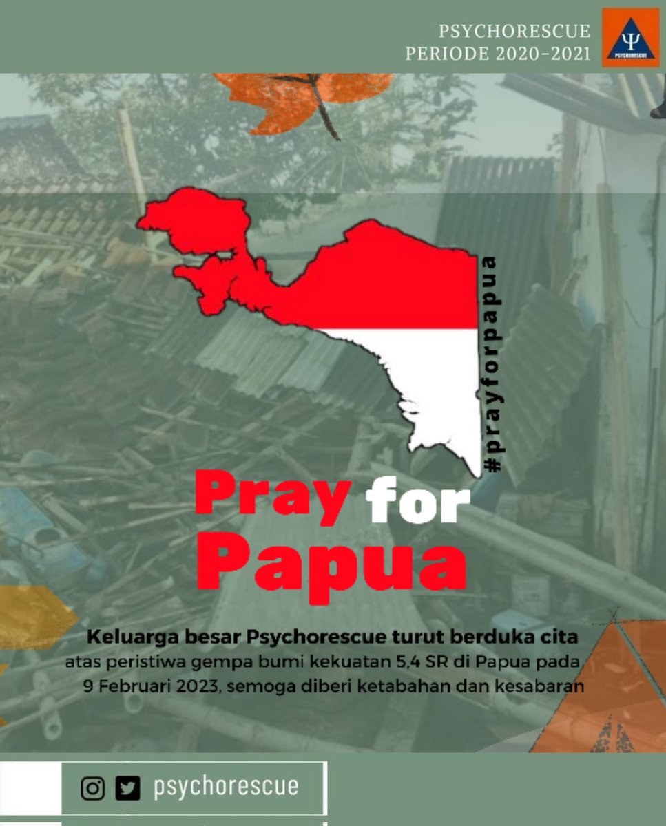 [Pray for Papua]
Turut berduka cita atas bencana gempa 5,4 SR yang mengguncang wilayah Papua pada 9 Februari 2023. Mari kita doakan saudara kita yang terkena musibah gempa diberikan kesabaran, keselamatan dan selalu dalam lindungan Allah SWT
#Psychorescue#PrayforPapua#Gempa