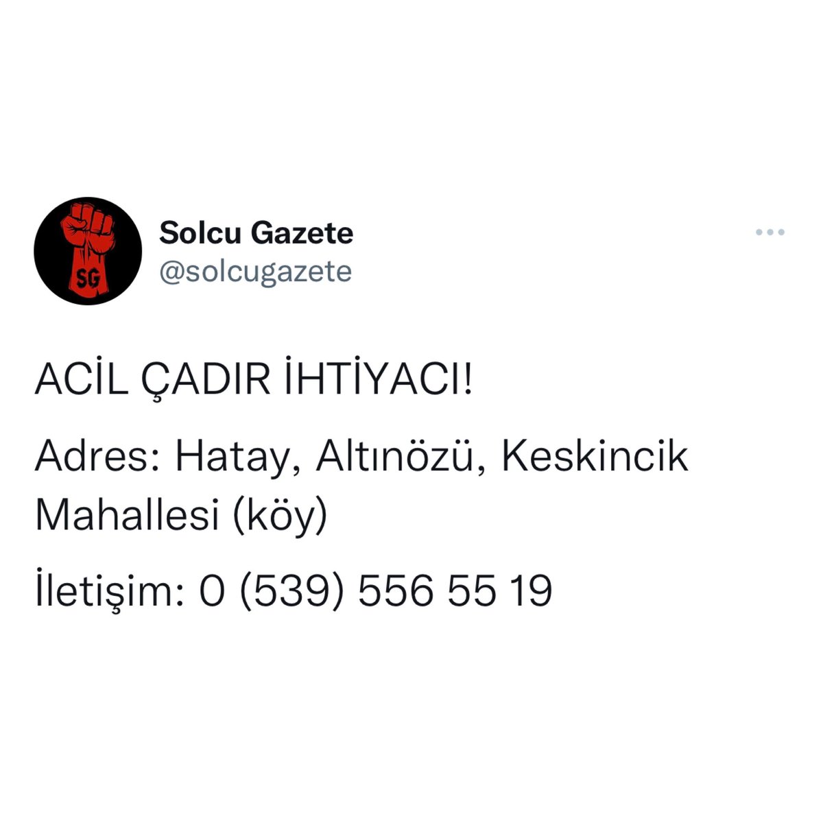 solcugazete's tweet photo. Köylerin sesini duyun, duyurun.
İnsanların çadıra, yiyeceğe ve giyeceğe ihtiyacı var!

#KöylerYardımİstiyor https://t.co/c56MK89TAa