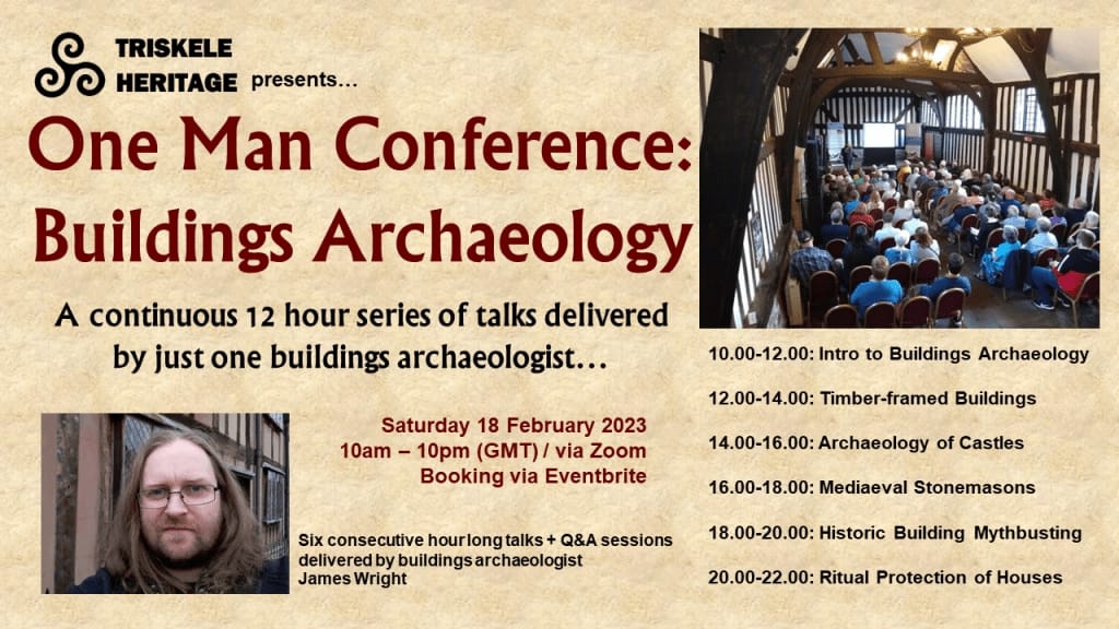 This time next week I shall be several hours into the One Man Conference on Buildings Archaeology - no doubt full of Vocalzones and blackcurrant squash to keep the throat going! 

Plenty of tickets still available for this foolhardy venture...
…iskeleheritage.triskelepublishing.com/2023/01/30/one…