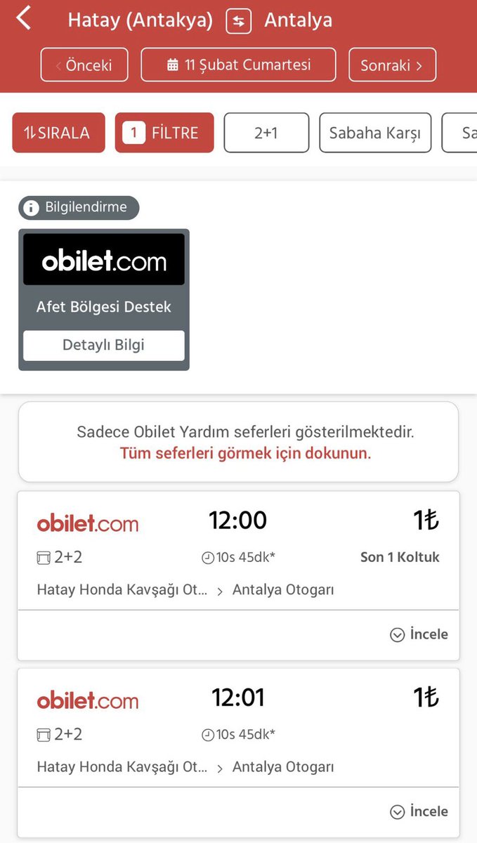 İş ortaklarımız ile ayarladığımız otobüslerle, organizasyonu @babalativi ve <a href="/yolgunlukleri/">Yol Günlükleri</a> ekibi ile birlikte gerçekleştirerek depremzedelerimiz için her gün Hatay’dan İstanbul, Ankara ve Antalya’ya ücretsiz tahliye seferleri düzenlemekteyiz.

deprem-tahliye.obilet.com/230373023552951

#deprem