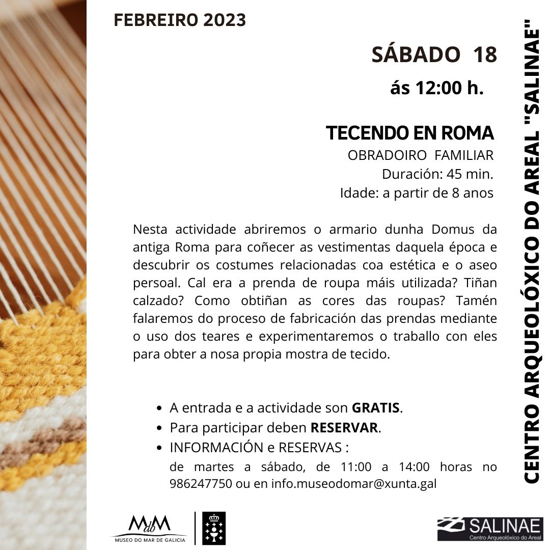 ArealSALINAE's tweet photo. Este sábado 18 de febreiro ás 12:00 temos #actividade especial en #Salinae ‼️

GRATIS e con RESERVA PREVIA no 986247750 ou info.museodomar@xunta.gal  (de martes a sábado de 11:00 a 14:00) https://t.co/uWWg0FDc99