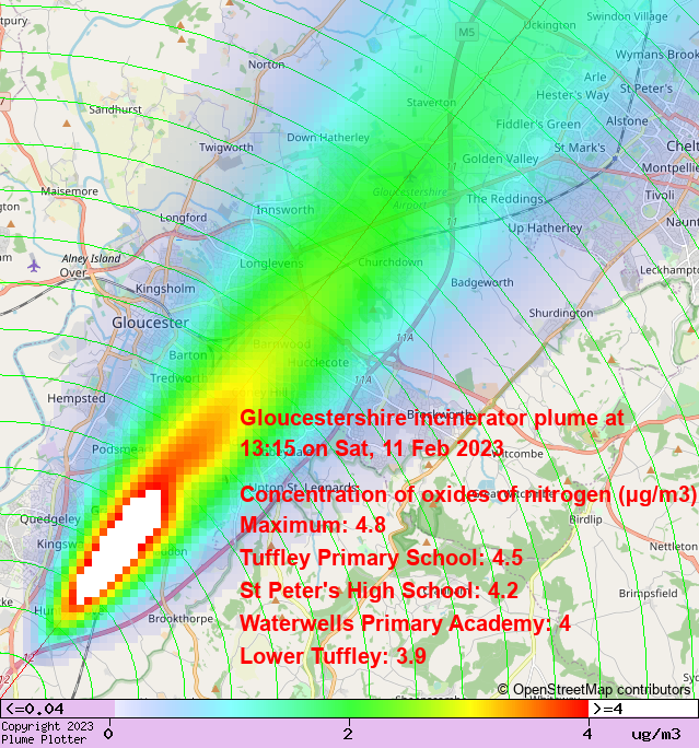 plumeplotter's tweet photo. Latest Gloucestershire incinerator plume plot, 13:15 11/02/23 #LowerTuffley #Tuffley #HuntsGrove https://t.co/mtbEc3uClI https://t.co/N6rIAdypQv