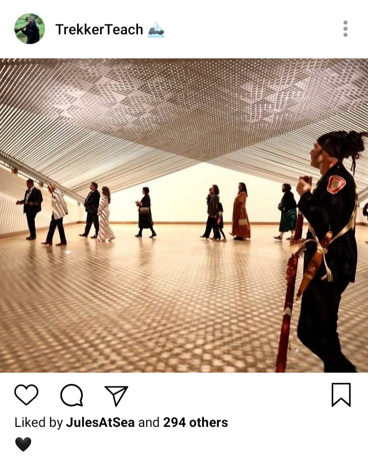 Ed's IG. Photo of weaving exhibit at te papa museum. Caption reads 🖤