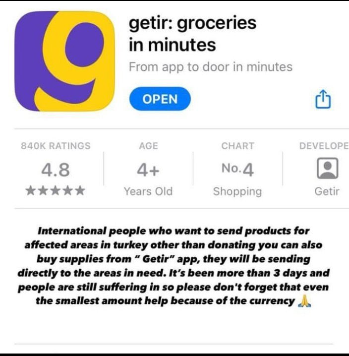yoonjunis's tweet image. +you can buy food though the ‘getir’ app to help those who are in need in the affected areas! the cheapest option is around 5.3 usd.