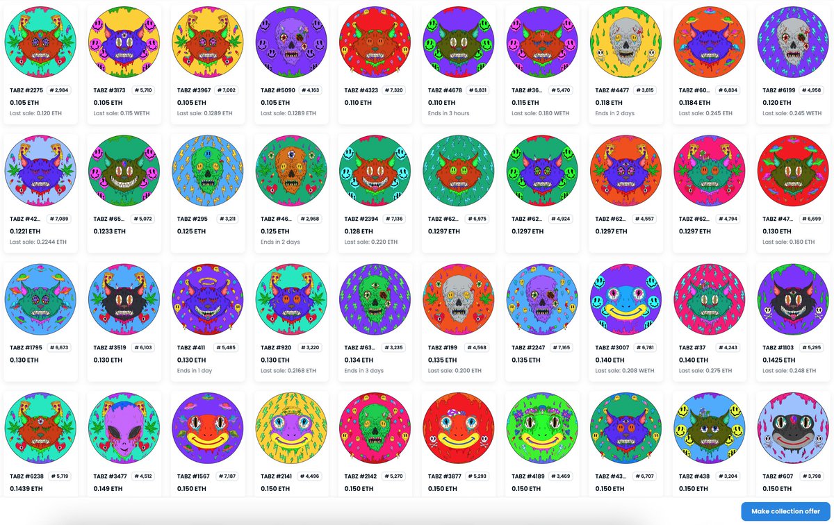 1/ Getting in on the ground floor

One sign of a great collection is that the floor pieces look fantastic in their own right, so...

Here are 7 things worth considering if you're thinking of scooping a <a href="/TABZ_NFT/">TABZ</a> off the floor in the 0.1 - 0.15 eth range (while you still can)