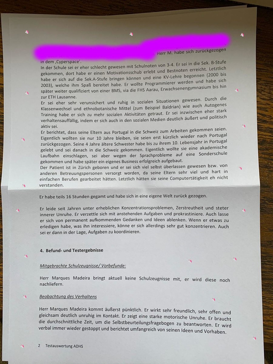 vecirex's tweet photo. @sonjakobert @RepublikMagazin @BarbaraLuethi @SRF @vbs_ddps Eine weitere Fassung meiner #ADHS-Diagnose - das sind die relevanten zwei Seiten:
Es besteht zudem der Selbstverdacht auf #Asperger (vgl. Bild 1 @ Mitte), was mittels der wiss. Methode #AutogenesTraining über ca. 10 Jahre hinweg in den Symptomen via Selbsttherapie gefixt wurde. https://t.co/1VXkHeIB19