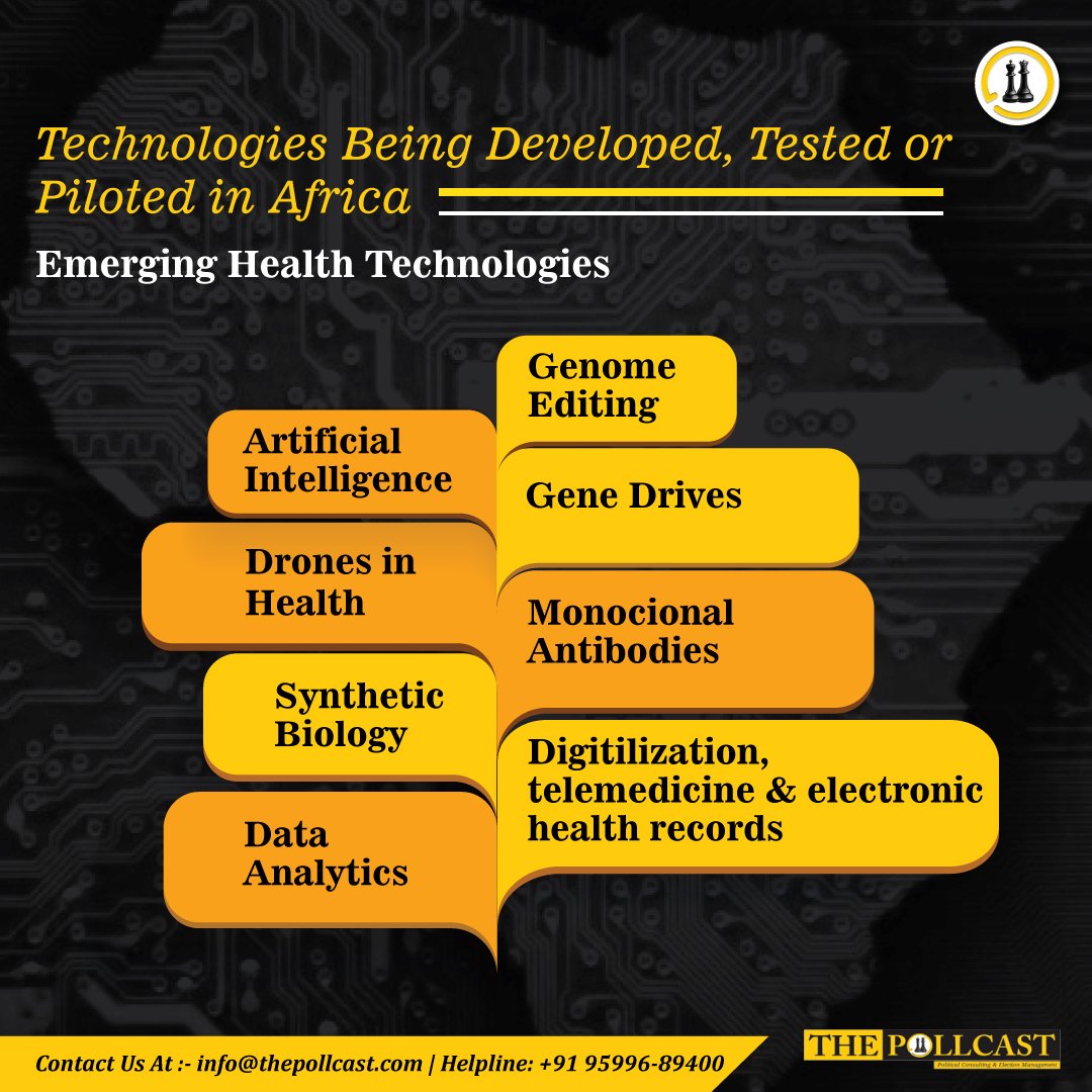 ThePollcast's tweet photo. The emerging health technologies for consideration include, but are not limited to, gene drives for malaria control and elimination; drones for improved health; artificial intelligence; and microgrids for healthcare.

#thepollcast #africa #technology #healthcare #healthtechnology https://t.co/BZoaCOz8IX