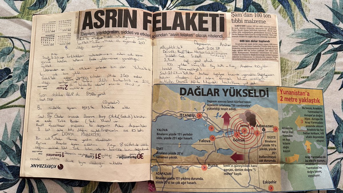 17 Ağustos 1999 depreminde gazete haberlerinden bir defter tutmuştum. O kadar çok benzerlik var ki bugünle, gördüklerimi paylaşayım
