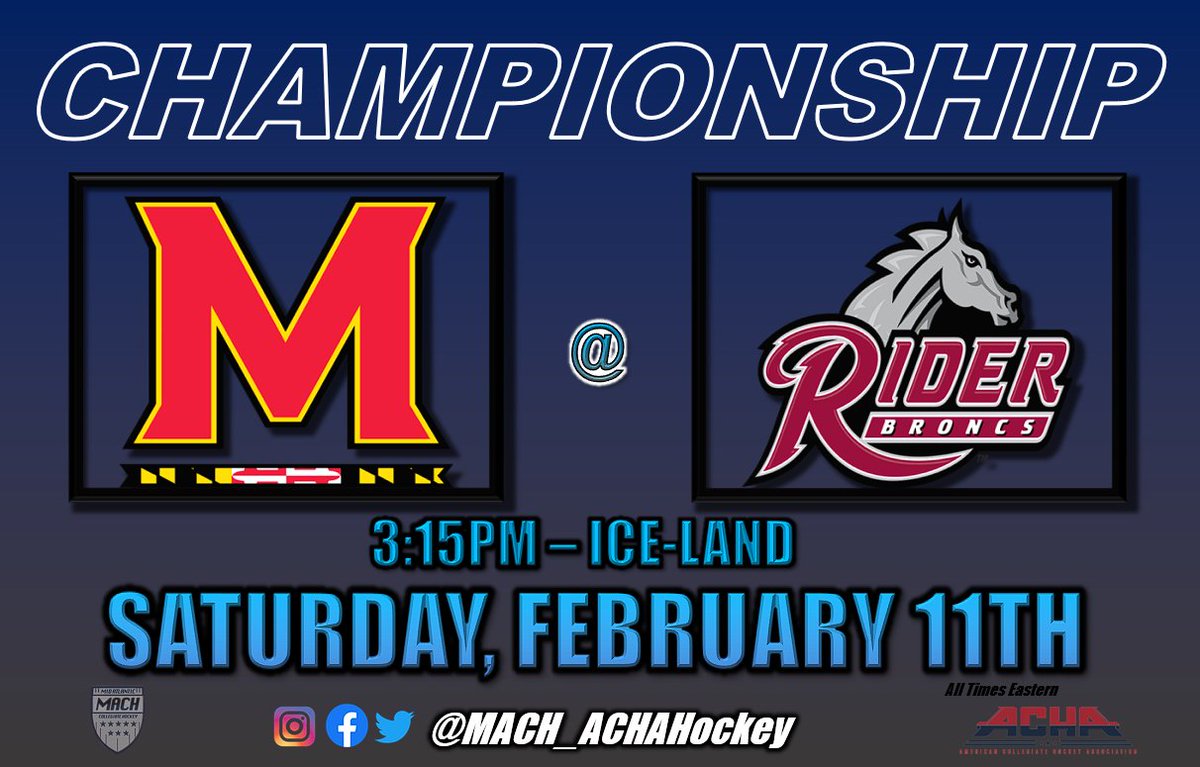 #MachHockey #Championship Saturday!

#3 <a href="/TerpsHockey/">Maryland Hockey</a>  take on #1 @RiderHockey at 3:15PM at Ice-Land for the MACH Championship!

#MACHtion #Collegehockey