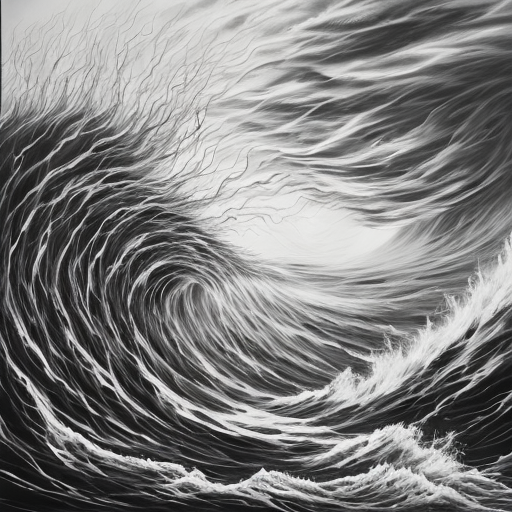 thinktankdecoy's tweet photo. Prompt: A dramatic work entitled "The Fury of the Elements" is a large-scale depiction of a raging tempest, using bold charcoal lines and dramatic contrasts to capture the raw power of nature. #aiart #generativeart #aiartwork https://t.co/VI6SO4bwqR
