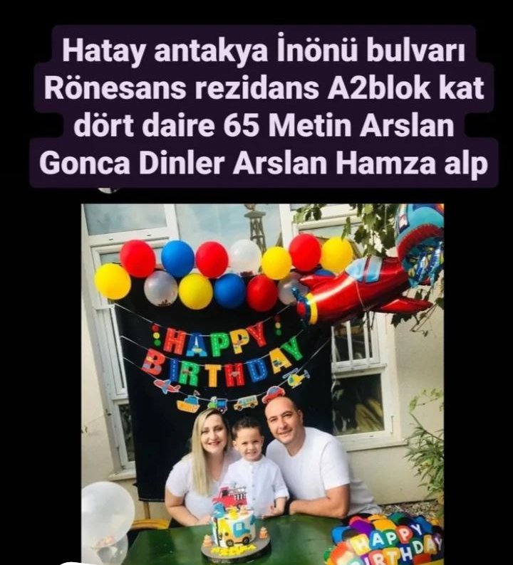 Hatay Antakya İnönü bulvarı rönesans rezidans a2 blok kat4 daire 65 
Metin Arslan Gonca Dinler Arslan Hamza Alp
#SESVARYARDIMYOK #sesgeliyor #SESGELİYOR #SESGELİYOR #YARDIMCAĞRISI #YARDIMEDİN #roenesansrezidans #roenesansrezidanshatay #Rönesansrezidans