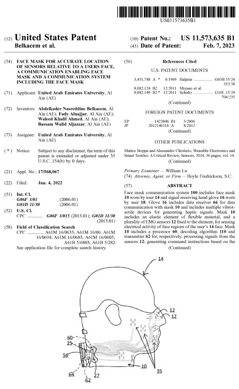 belkacem011's tweet photo. My 2nd US patent... Face mask for speechless communication... #US11573635B1 https://t.co/N3keCDLcti