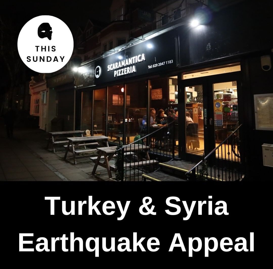 gourmetgorro's tweet photo. Kebabs and pizza for a good cause - tomorrow (Sunday), @scaramanticacdf and @CardiffSaray will be donating all their revenue to support people affected by the Turkey earthquake #Cardiff https://t.co/n5eH6JkvWh