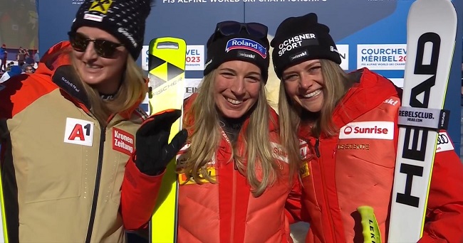 NieveAventura's tweet image. Siguen las sorpresas en  el Mundial de Courchevel Meribel. Jasmine #Flury se cuelga el oro en el descenso. Nina #Ortlieb plata y Corinne #Suter bronce. Sofia #Goggia  eliminada
#ski #esqui #nieve #snow #winter #fisalpine #spainsnow #rfedi
nieveaventura.com/2023/02/11/mas…