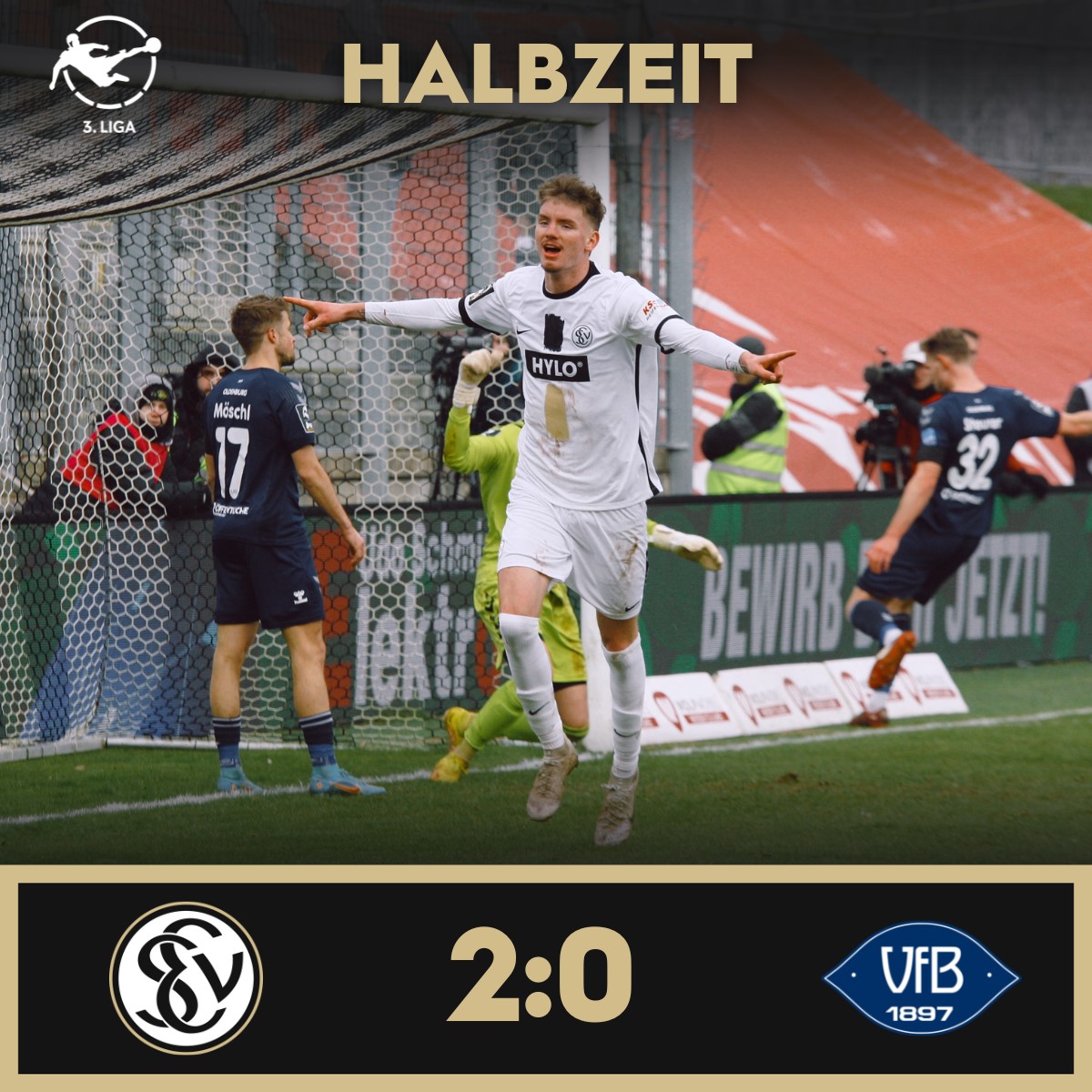 SV07Elversberg's tweet photo. Halbzeit in der #UrsapharmArena an der #Kaiserlinde. #UnsereElv führt verdient mit 2:0, unsere Gäste aus Oldenburg halten mit viel Kampf und Einsatz dagegen. 
⚽ 2:0
⏱45. 

#ELVVFB #DieElv #UnsereElv #NurDieSVE https://t.co/L6Ah4zoDyv