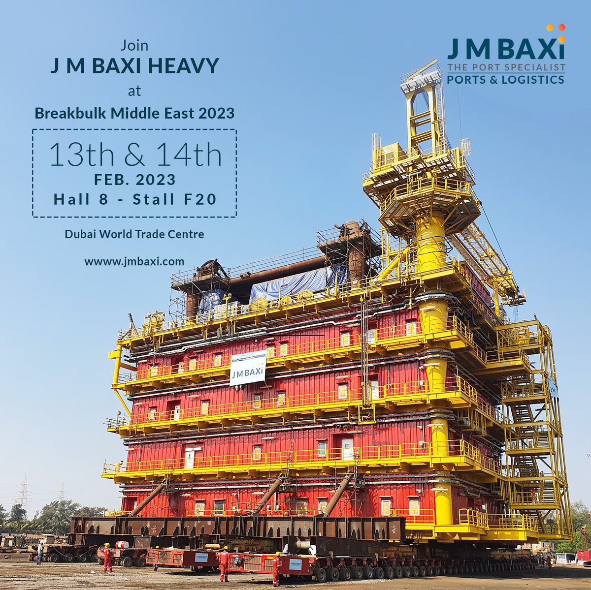 jmbaxigroup's tweet photo. Our team at J M Baxi Heavy are gearing up for Breakbulk Dubai. Catch them at hall 8 - stall F20, on the 13th and 14th of February 2023.
#logistics #JMBaxi # CreatingOpportunities #JMBaxi Heavy #projectlogistics #heavylogistics #heavylifting #heavytransport #India #breakbulk https://t.co/hiEXMrfU83