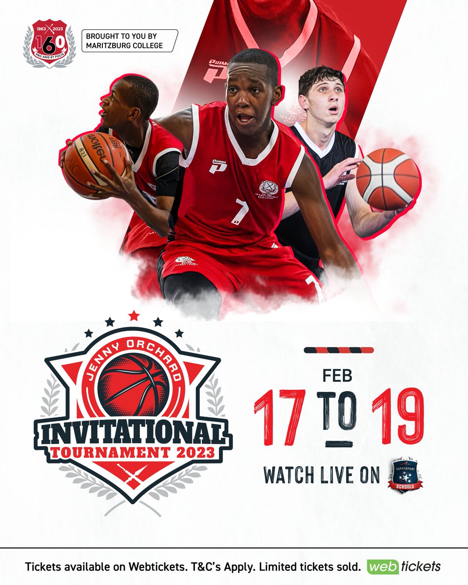 Maritzburg College presents the Jenny Orchard Invitational Tournament 2023 
Join the action-filled event from the 17/02 till the 19/02. You can also watch live games on SuperSport Schools! 
Secure your tickets at️
bit.ly/JOITBuyNow

#JOITournament23 #redblackwhite