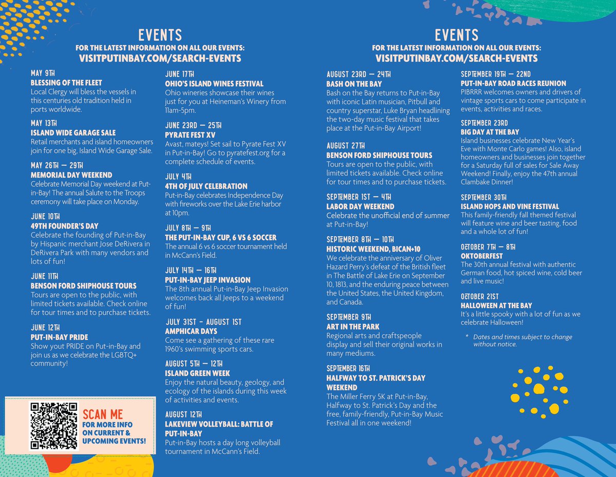 🚨 This just in 🚨
The official schedule of island events for 2023 from <a href="/visitputinbay/">Put-in-Bay Chamber</a> Save this photo &amp; make plans to join us this season. #travel #putinbay #ohiofindithere
More events: visitputinbay.com
Put-in-Bay Ferry: millerferry.com