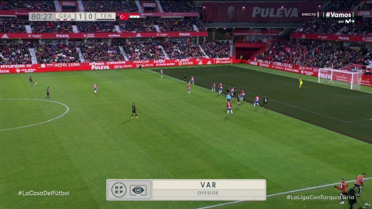 ArchivoVAR's tweet photo. ⚠️ En el Real Madrid - Barcelona del pasado mes de octubre, Mediapro instaló un total de 78 cámaras para seguir el partido.

📺 En el Granada - Tenerife disputado en la noche de ayer, la única cámara para revisar el gol anulado a Elady fue esta.

No es fútbol. Es @LaLiga. https://t.co/avy0J46YXo
