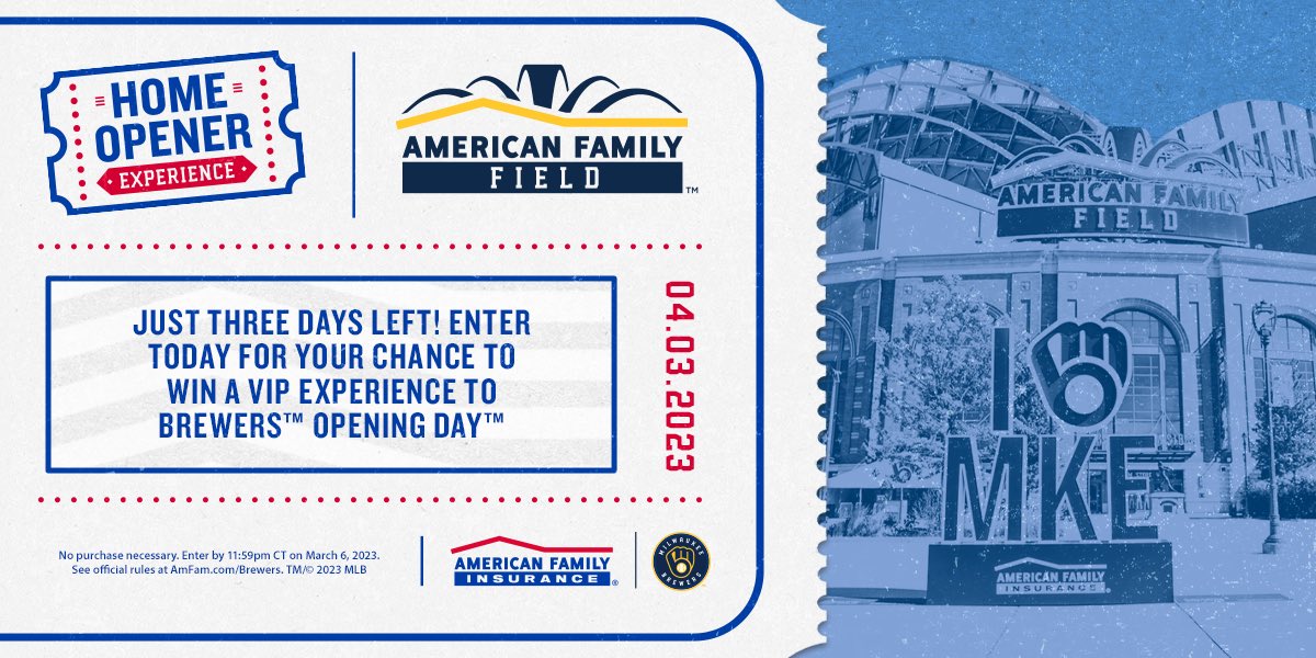 ChristianYelich's tweet image. Just found some extra tickets for the opener, you guys interested? 

@AmFam and I want to hook you up to kick the season off right. Enter the Home Opener Sweepstakes today for your chance to win a VIP experience at American Family Field at AmFam.com/Brewers. #AmFamPartner