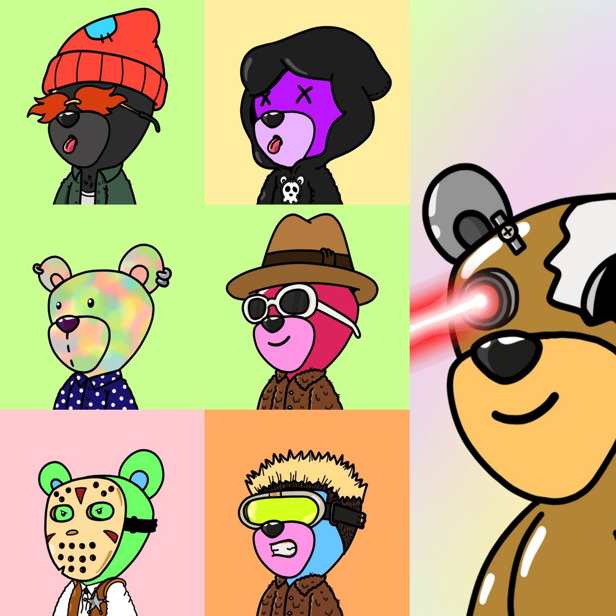 DGeezy__'s tweet photo. My @inBetweenersNFT bear family... and why I'm bullish long term on this project, the art itself is 10/10, the more you look the more you like 😍 oh and you have full IP rights for your bears! 🧵 https://t.co/3olz214ANN