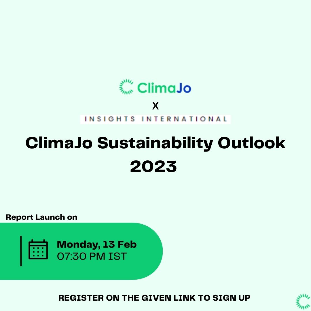 Just 3 days to go for the launch of ClimaJo Sustainability Outlook 2023!⌛

Have you signed up for the free webinar on 13 Feb, 7:30 P.M, which will be graced by the presence of stalwarts from the fields of sustainability, climate governance, and more?

#sustainability #india